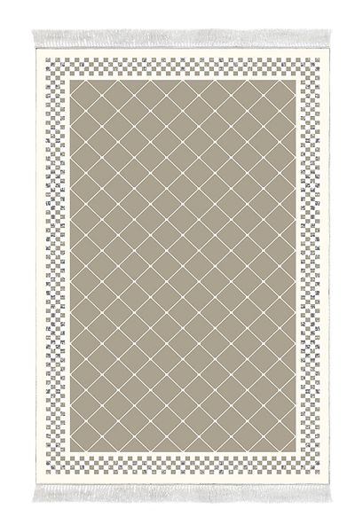 Dekoreko Digital 2-Piece Bath Mat Set Star Cotton Non-Slip Base Fringed Modern Krystalyn Beige