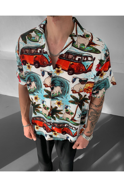 NO1 KONSEPT Βισκόζη Κοντομάνικο πουκάμισο - Σκύλος Με σχέδιο