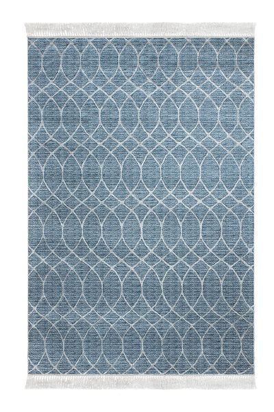 Dekoreko Digital 2-Piece Bathroom Set Trend Felt Non-Slip Base Fringed Scandinavian Celestine Navy Blue