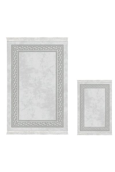 Dekoreko Digital 3-Piece Bathroom Mat Set Star Leather Non-Slip Base Mixed Oval Modern Cassietta Gray