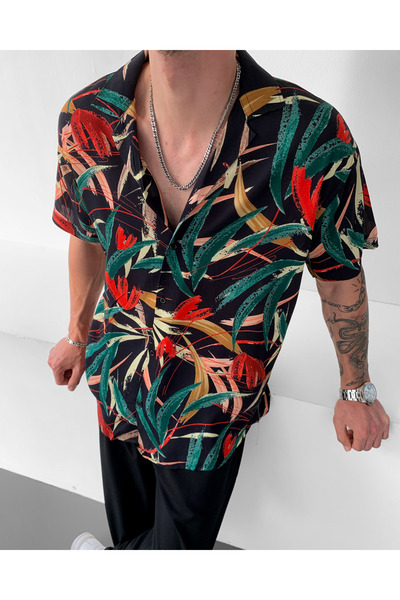 NO1 KONSEPT Βισκόζη Κοντομάνικο πουκάμισο - Leaf Με σχέδιο