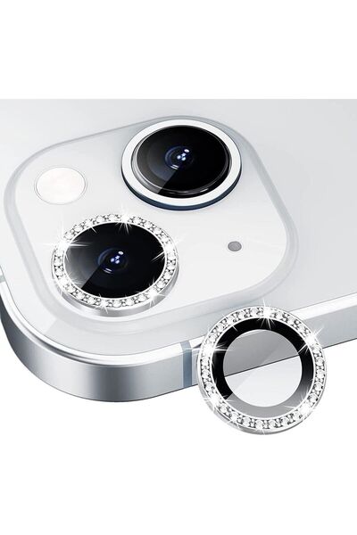 KVK PRİVACY Iphone 13 / 13 Mini Uyumlu Gümüş Taşlı Kamera Lensi Koruyucu