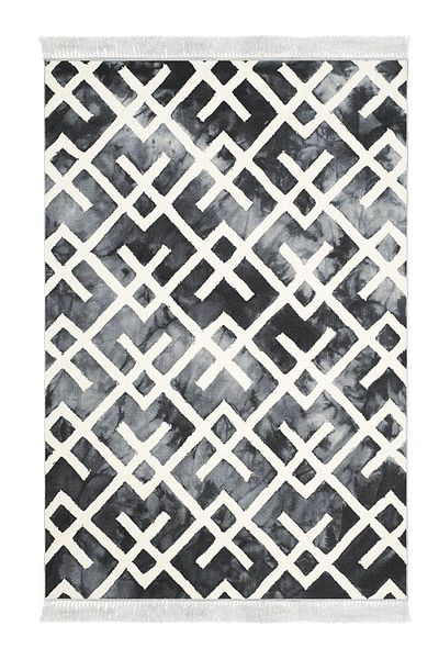 Dekoreko Digital 2-Piece Bath Mat Set Trend Felt Non-Slip Base Fringed Scandinavian Ballerina Gray