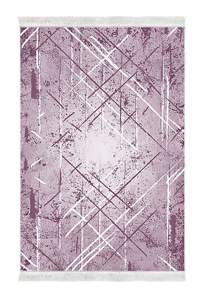 Dekoreko Digital 2-Piece Bath Mat Set Star Leather Non-Slip Base Fringed Modern Allissa Purple