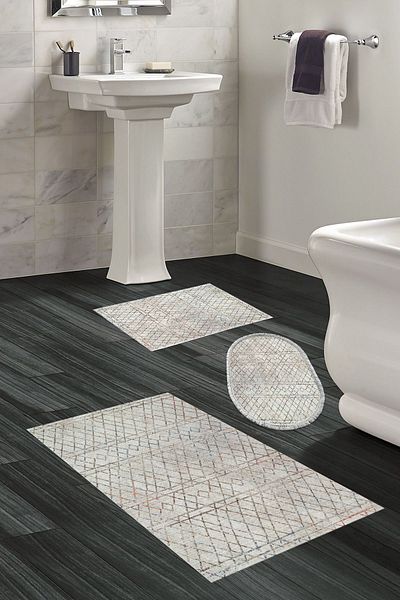 Dekoreko Digital 3-Piece Bathroom Mat Set Star Leather Non-Slip Base Mixed Oval Scandinavian Nydia Beige