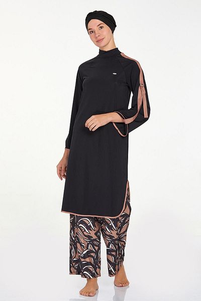 Remsa Mayo Alder 4518 - Πλήρως καλυμμένο και Lycra Μαύρο Hijab Μαγιό Φαρδύ πόδι