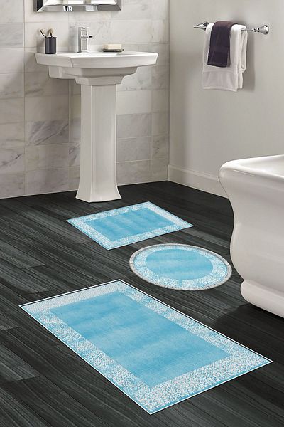 Dekoreko Digital 3-Piece Bathroom Set Trend Felt Non-Slip Base Mixed Round Modern Sequoia Blue
