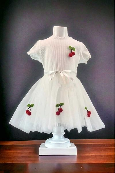 dinamik çocuk Κορίτσια Cherry κοντομάνικο φόρεμα με φόδρα Tutu Ειδική Περίσταση Γενέθλια Πριγκίπισσα