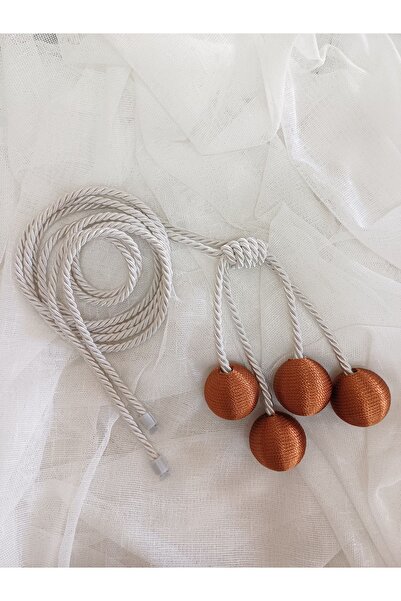 venedik home Modern Ecru Curtain Attachment with 4 Balls - Copper Colored, Corded and Background Curtain Tie Brachol