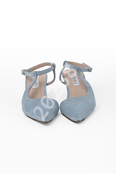 Milaura Kadın Bebe Mavi Bilekten Bağlamalı Süet Hakiki Deri Topuklu Sandalet 20268