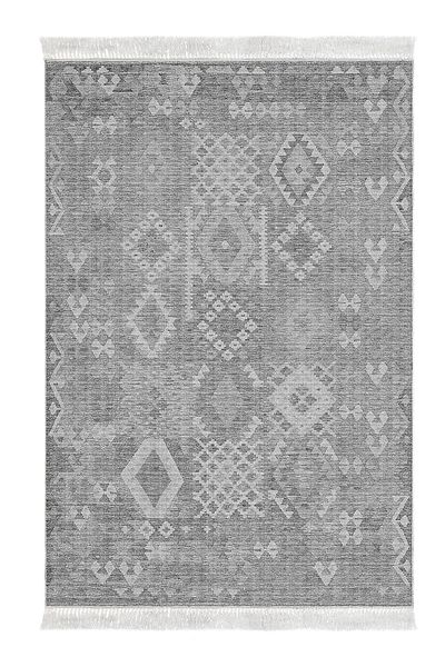 Dekoreko Digital 2-Piece Bath Mat Set Star Leather Non-Slip Base Fringed Scandinavian Lorene Gray