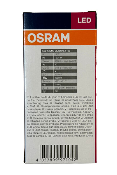 Osram 13W (100W) 6500K (Beyaz Işık) E27 Duylu Led Ampul