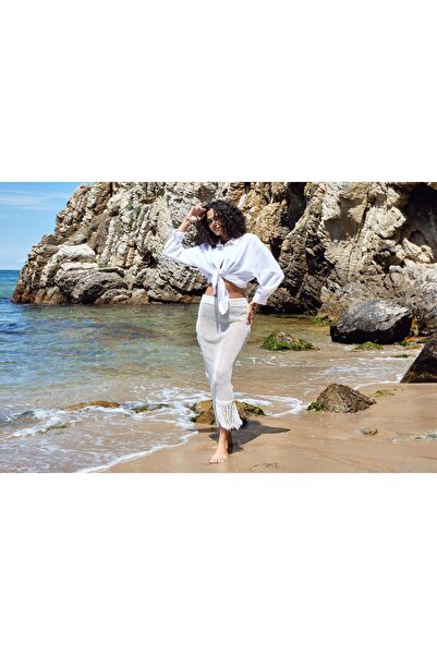 minaaise Трикотажна пляжна спідниця з ажурними бахромами - 27144