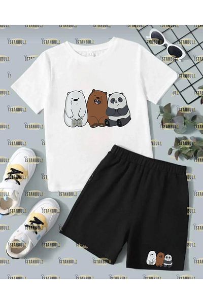 aynewmoda Bears Printed T-shirt and Shorts Tracksuit Set