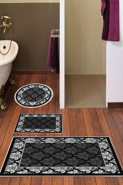 Dekoreko Digital 3-Piece Bathroom Set Trend Felt Non-Slip Base Mixed Round Modern Yolanda Black