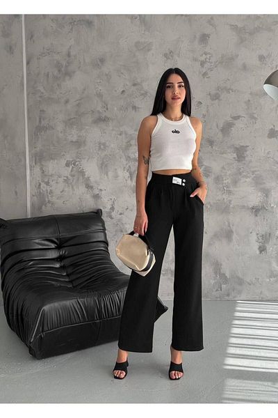 Noa Noa Asymmetrical Belt Detailed Embroidered Wide Leg Trousers