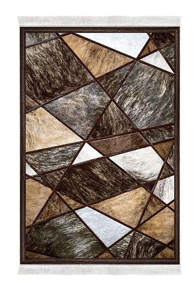 Dekoreko Digital 2-Piece Bath Mat Set Star Cotton Non-Slip Base Fringed Modern Janice Gray Brown