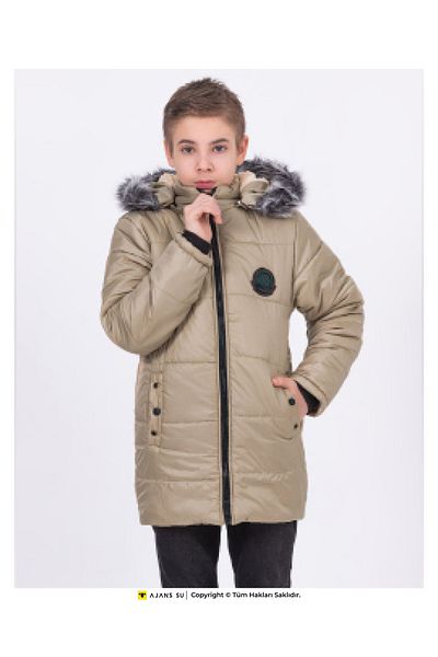 WST SPORT WEAR Пухено яке за момче - кожена яка, качулка и джоб