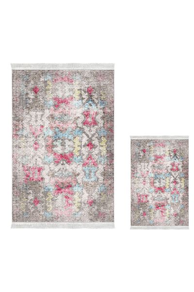 Dekoreko Digital 3-Piece Bath Mat Set Trend Felt Non-Slip Base Mixed Oval Modern Gertie Color