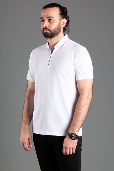 ZEKİ ÖZER ΑΝΔΡΙΚΟ ΛΕΥΚΟ T-SHIRT POLO με φερμουάρ