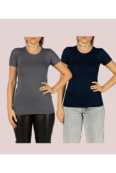 nacar çarşı Flexible Lycra Women's Bodysuit - Short Sleeve, Crew Neck, 2 Pack...