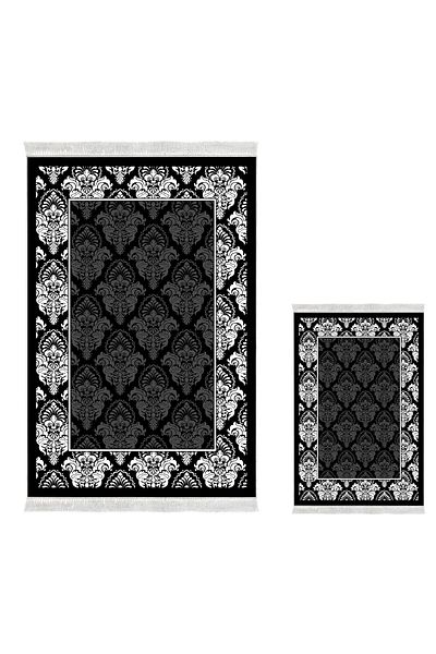 Dekoreko Digital 3-Piece Bath Mat Set Trend Felt Non-Slip Base Mixed Oval Modern Yolanda Black