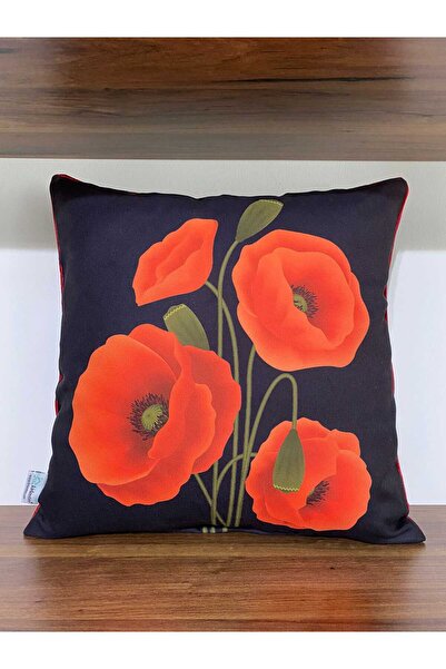 KIRLENTİM D150 Poppy flower Patterned - Double Side Printed Throw Pillow Cover