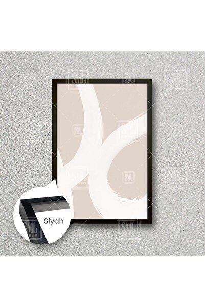 SML TABLO Boho Bej Beyaz Modern Soyut Dekoratif Çerçeveli Dikey Kanvas Tablo