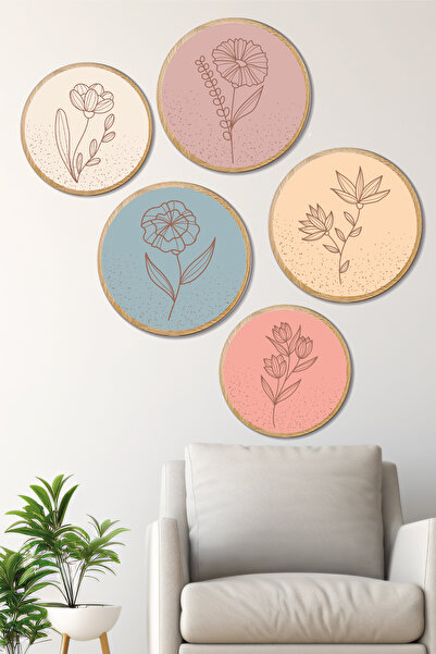 Artavessa Dekoratif Oval 5 Parça Çerçeve Görünümlü Mdf Tablo Seti