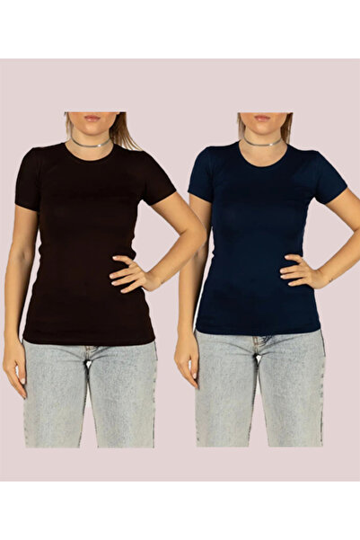 nacar çarşı Flexible Lycra Women's Bodysuit - Short Sleeve, Crew Neck, 2 Pack...