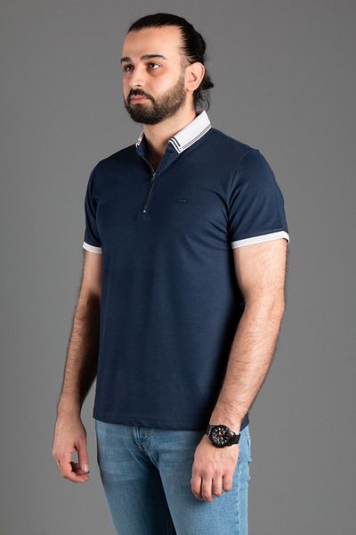 ZEKİ ÖZER ΑΝΔΡΙΚΟ ΜΠΛΕ ΣΚΟΥΡΟ ΦΕΡΜΟΥΑΡ POLO T-SHIRT
