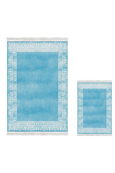 Dekoreko Set de baie digital din 3 piese Star Piele Talpă anti-alunecare Mixt Rotund Modern Sequoia Blue