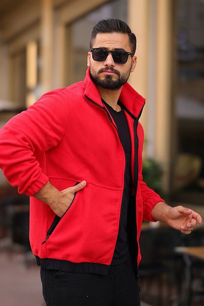intermodaclub Men's Stand Collar Fleece Jacket 88140 Red