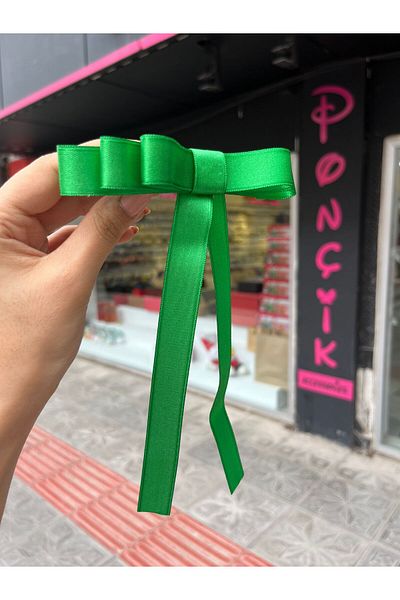 PONÇİK ACCESSORİES Green Satin Ribbon - Automatic Bow Buckle