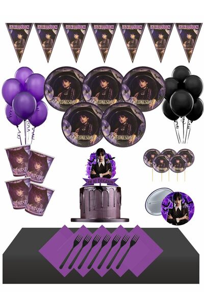 Masal Şekerleme Wednesday 8 Kişilik PASTA SÜSÜ DAHİL Doğum Günü Seti