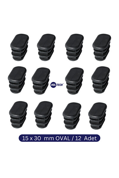HOLTECH 15 x 30 mm Oval Sert Plastik Boru Profil İç Geçme Tapa - 12 Adet