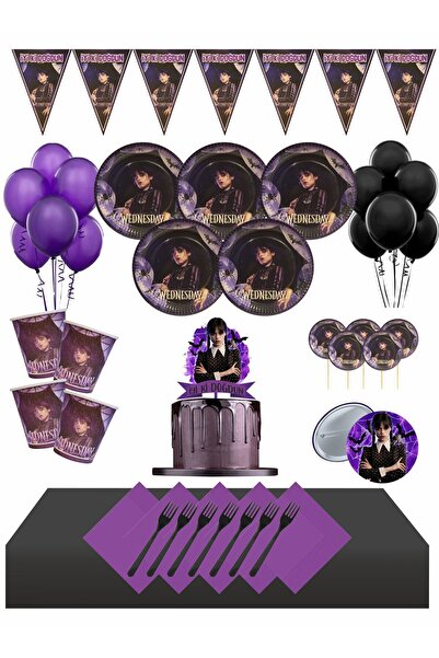 Masal Şekerleme Wednesday 32 Kişilik PASTA SÜSÜ DAHİL Doğum Günü Seti