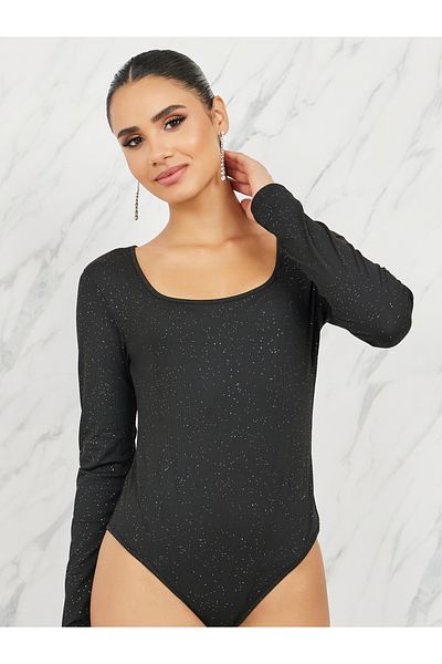 Styli Spot Print Ribbed Bodysuit and Tailored Knit Wide Leg Pant Set