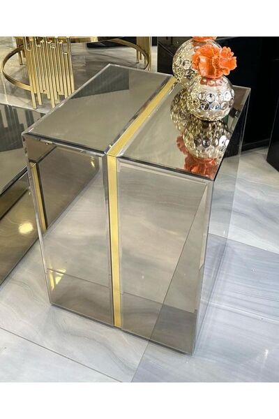 LUXURY VİLLA LUXURY BRONZ AYNALI YAN SEHPA 45X45 YÜKSEKLİK 60CM