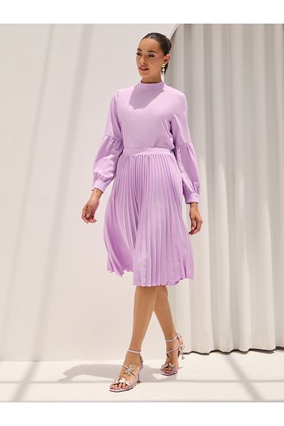 Styli Solid High Neck Top & Pleated Skirt Co-Ords