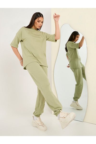 Styli Oversized Drop Shoulder Embossed Print T-Shirt & Jogger Co-Ords