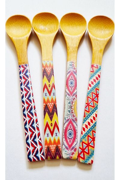 Modellino Set of 4 Bamboo Round Mouth Ice Cream Spoons - 16cm Size