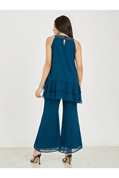 Styli Layered Chiffon Sleeveless Long Top & Flared Pants Co-Ords