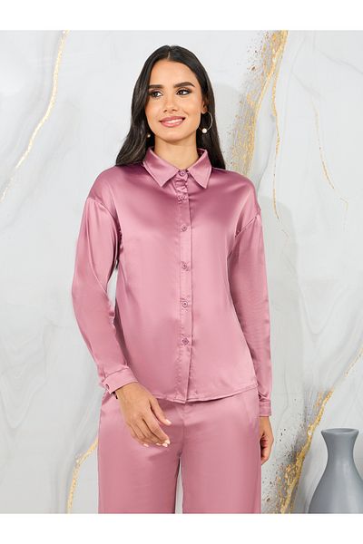 Styli Satin Slim Fit Shirt and Tailored Pant Set
