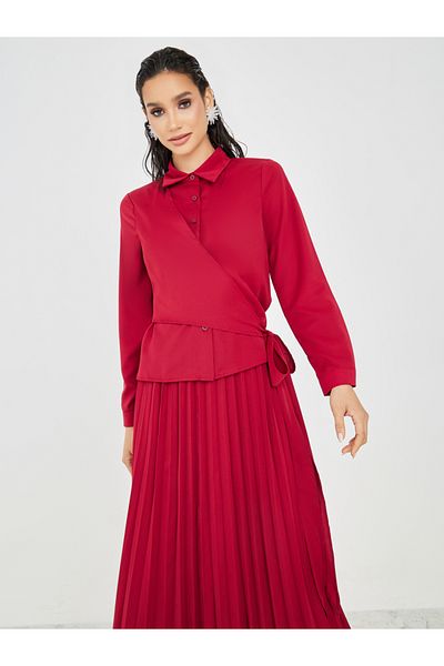 Styli Tie-Up Wrap Shirt & Pleated Skirt Co-Ords