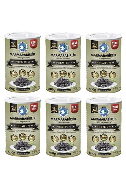 MarmaraBirlik Premium 2XL Doğal Salamura Siyah Zeytin 800 Gr Teneke X 6 Adet