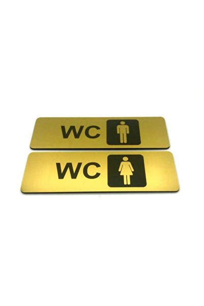 SE-Dizayn Wc Tuvalet Tabelası Erkek Kadın 6 Cm X 20 Cm Kapı Yönlendirme Levhası Büyük Boy Altın