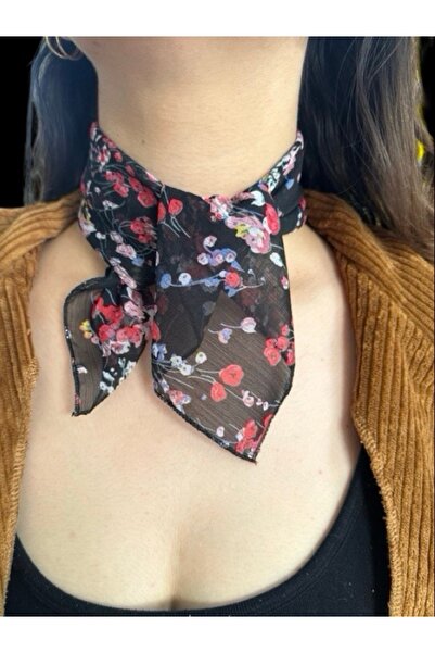 MAZEN Desenli Şifon Fular 45x45 Saç, Çanta, Bilek, Boyun Aksesuarı