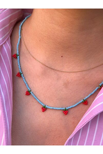 ByMerve Bym479 قلادة خرز أنيقة للأطفال بنمط الفراولة الزرقاء