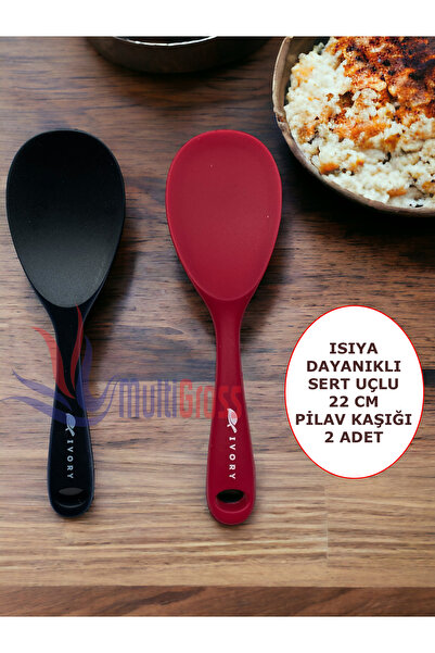 Multiamo 2-Pack Fireproof Non-Stick Silicone Spoon - Hard Tip, Heat Resistant, 22 Cm